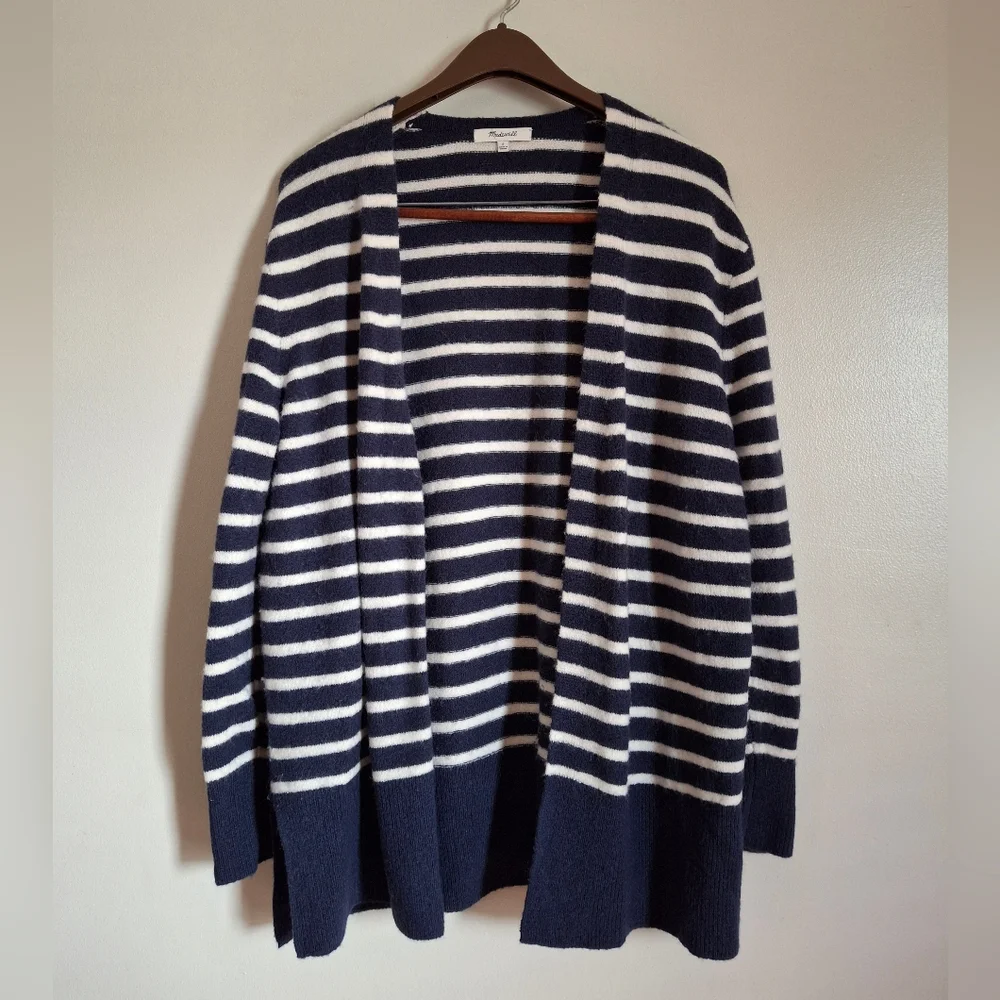 Madewell Merino Wool Alpaca Open Front Striped Cardigan Sweater
